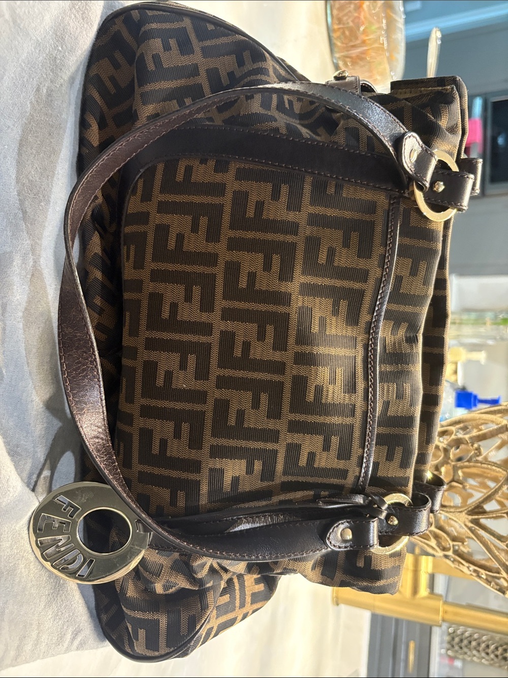Fendi Brown and Dark Brown Zucca Messenger Bag